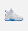 Air Jordan 12 Retro White and University Blue Preschool Lifestyle Shoe - White/University Blue/Metallic Silver Free Shipping