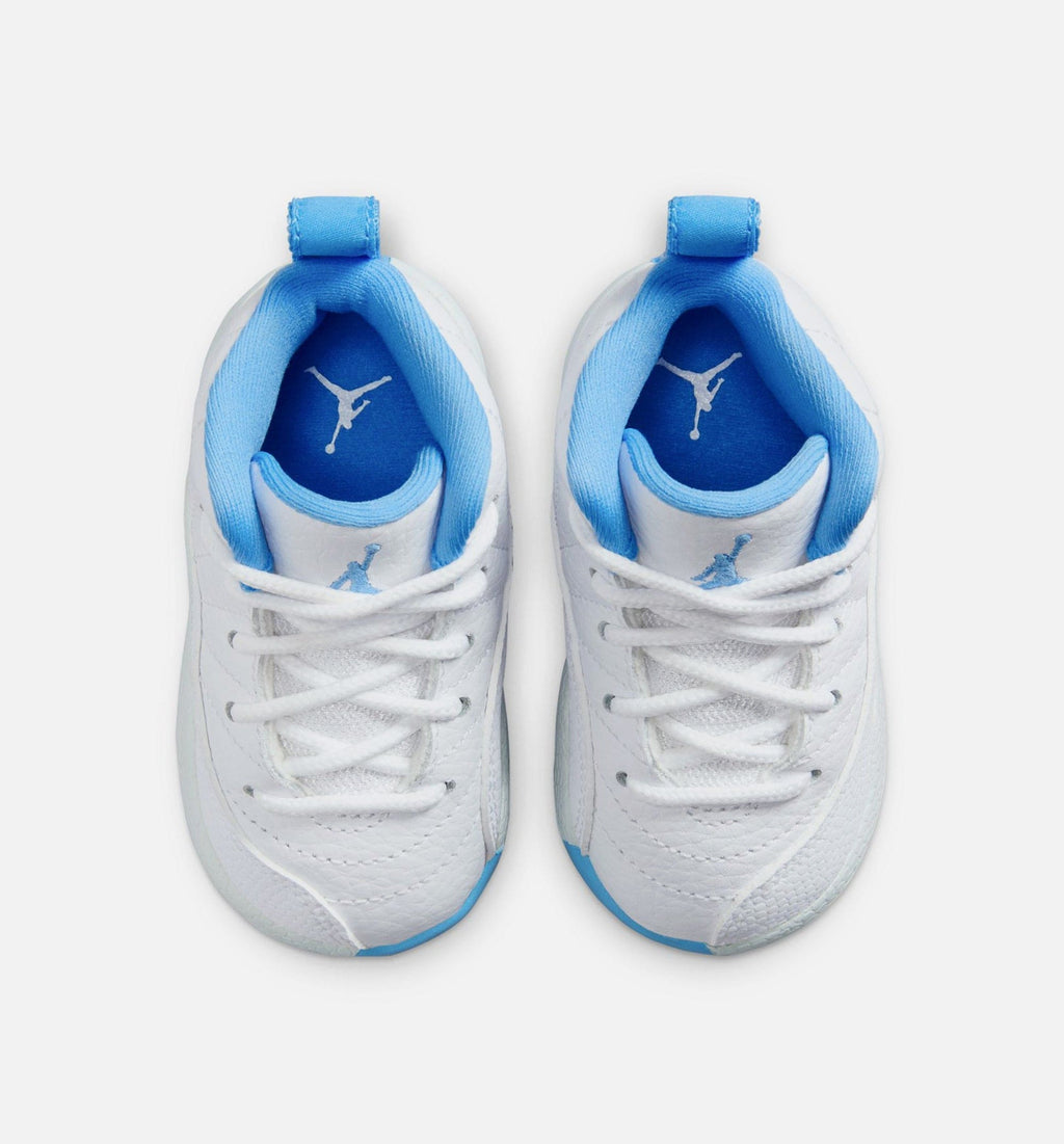Air Jordan 12 Retro White and University Blue Infant Toddler Lifestyle Shoe - White/University Blue/Metallic Silver Free Shipping